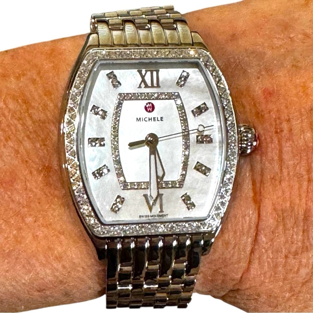 New ! Michele Releve Silver Diamond Watch